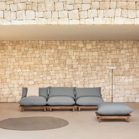 Divano reclinabile modulare da giardino a 3 pezzi con pouf in legno di acacia Brina