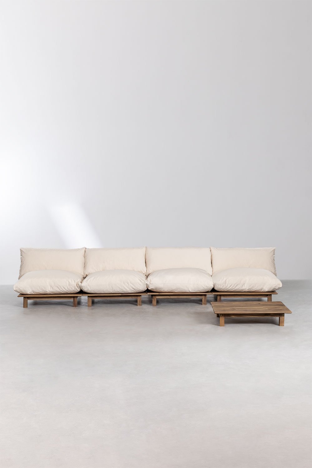 Set da giardino con divano reclinabile modulare da giardino 4 pezzi e tavolino in legno di acacia Brina