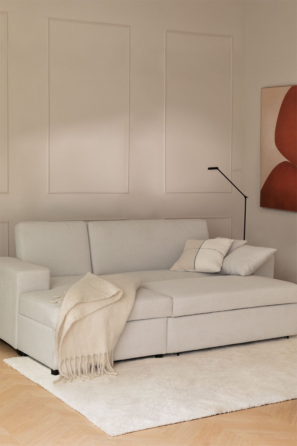 Divano letto chaise longue sinistra 3 posti in tessuto Umay