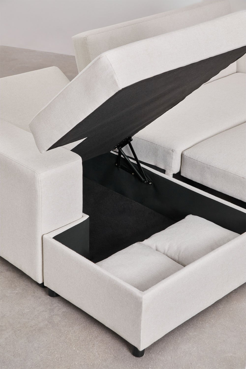 Divano letto chaise longue sinistra 3 posti in tessuto Umay