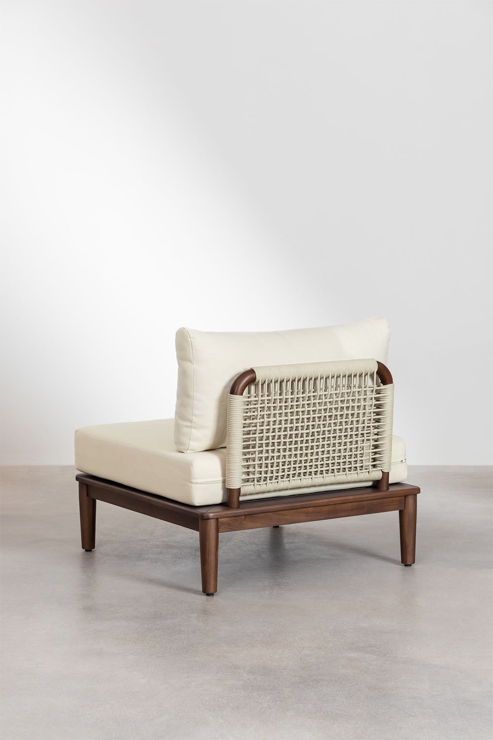 Divano da giardino componibile Giulia 3 pezzi con 2 poltrone angolari e pouf in acacia