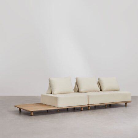 Divano chaise longue modulare Portet Acacia a 2 pezzi con tavolino laterale