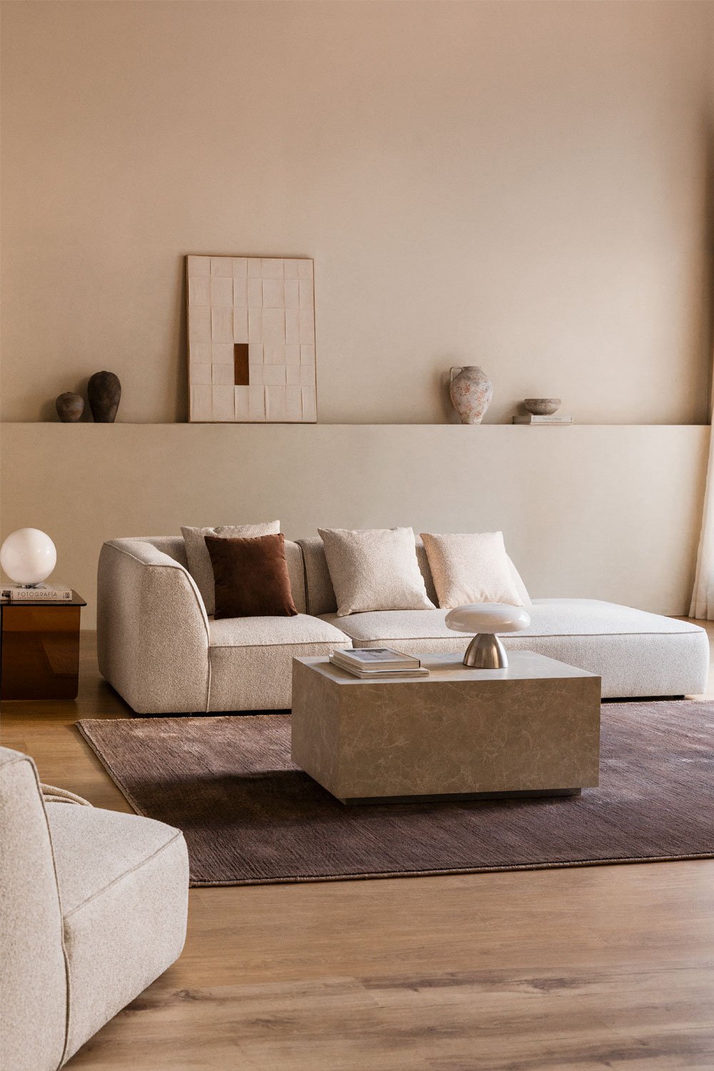 Divano modulare angolare a 2 pezzi con chaise longue destra rivestito Cardea