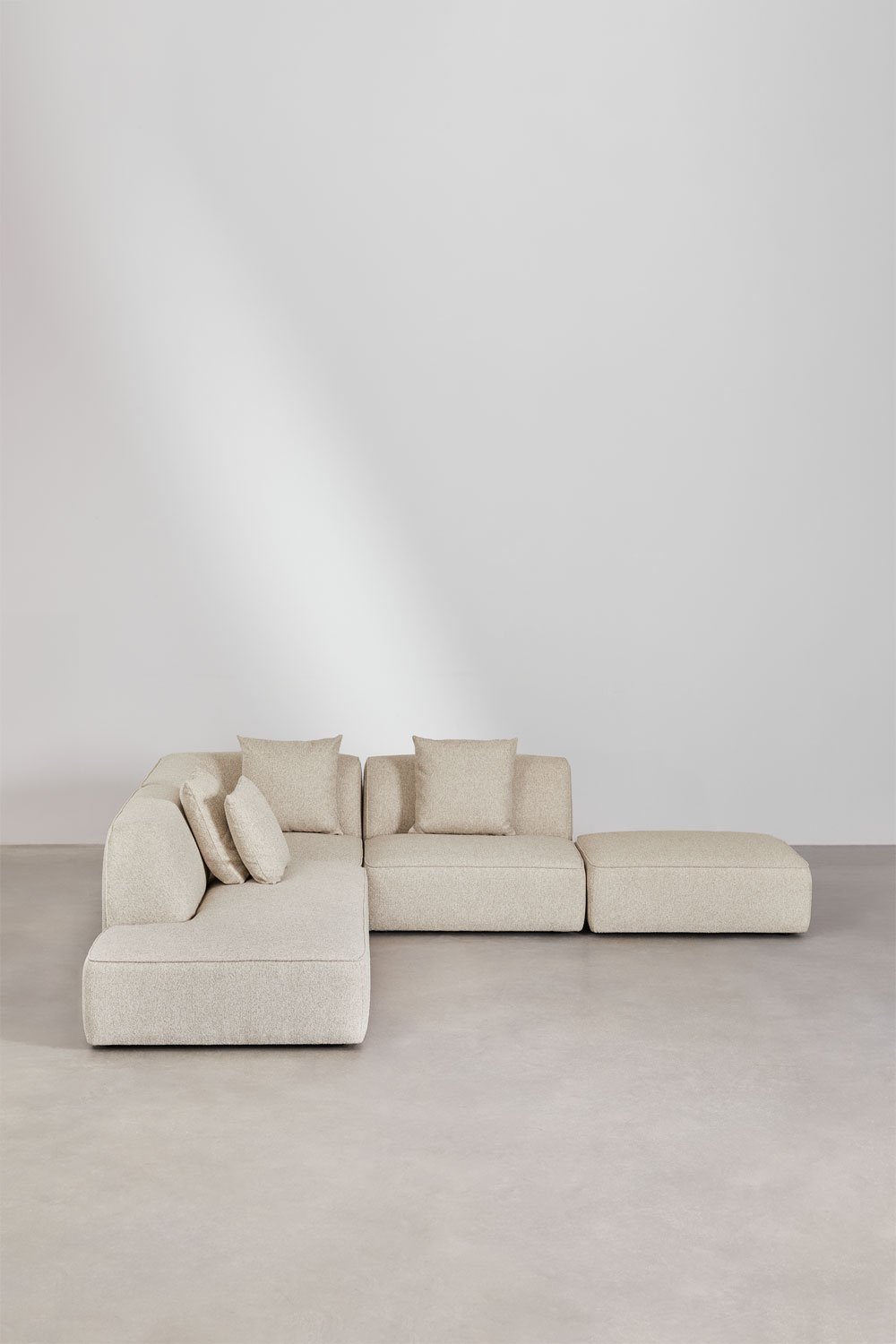 Divano modulare angolare a 3 pezzi con chaise longue sinistra e pouf rivestito Cardea