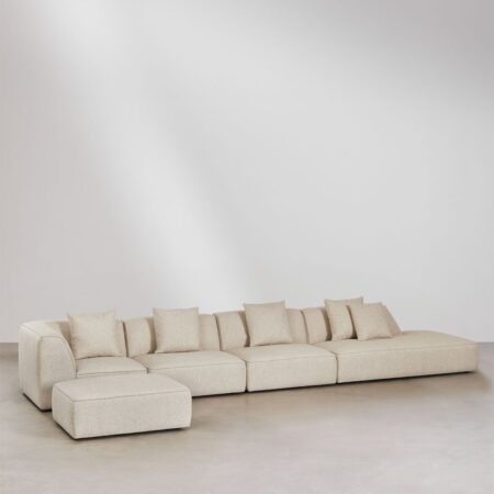 Divano modulare angolare a 4 pezzi con chaise longue destra e pouf rivestito Cardea