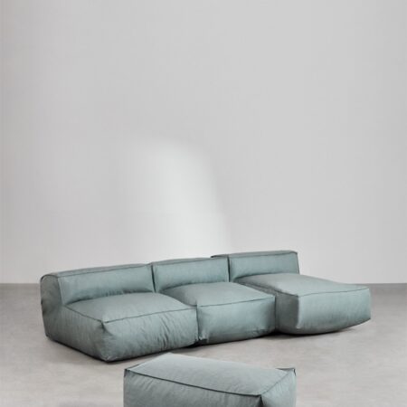 Divano modulare Chaise Longue in 3 pezzi e Puff Dojan