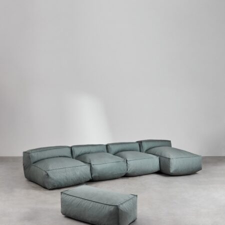 Divano chaise longue componibile in 4 pezzi e pouf Dojans