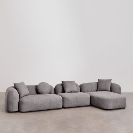 Divano modulare con chaise longue destra a 3 pezzi in ciniglia Coco