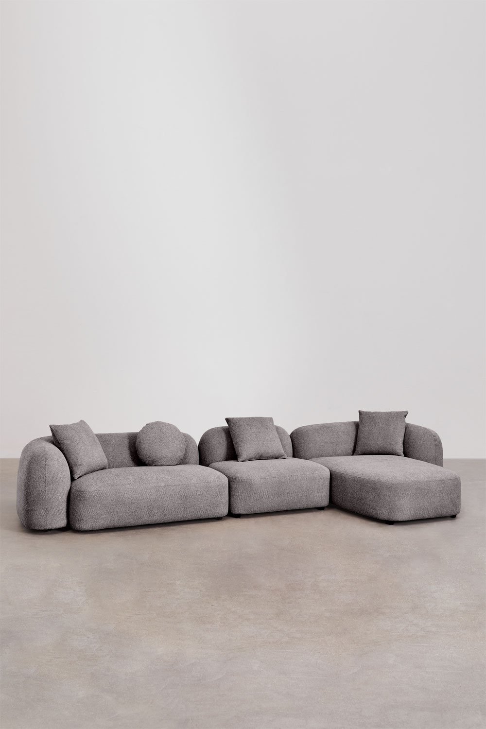 Divano modulare con chaise longue destra a 3 pezzi in ciniglia Coco