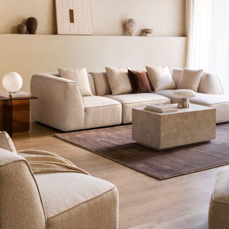 Divano modulare con chaise longue destra a 3 pezzi rivestito Cardea