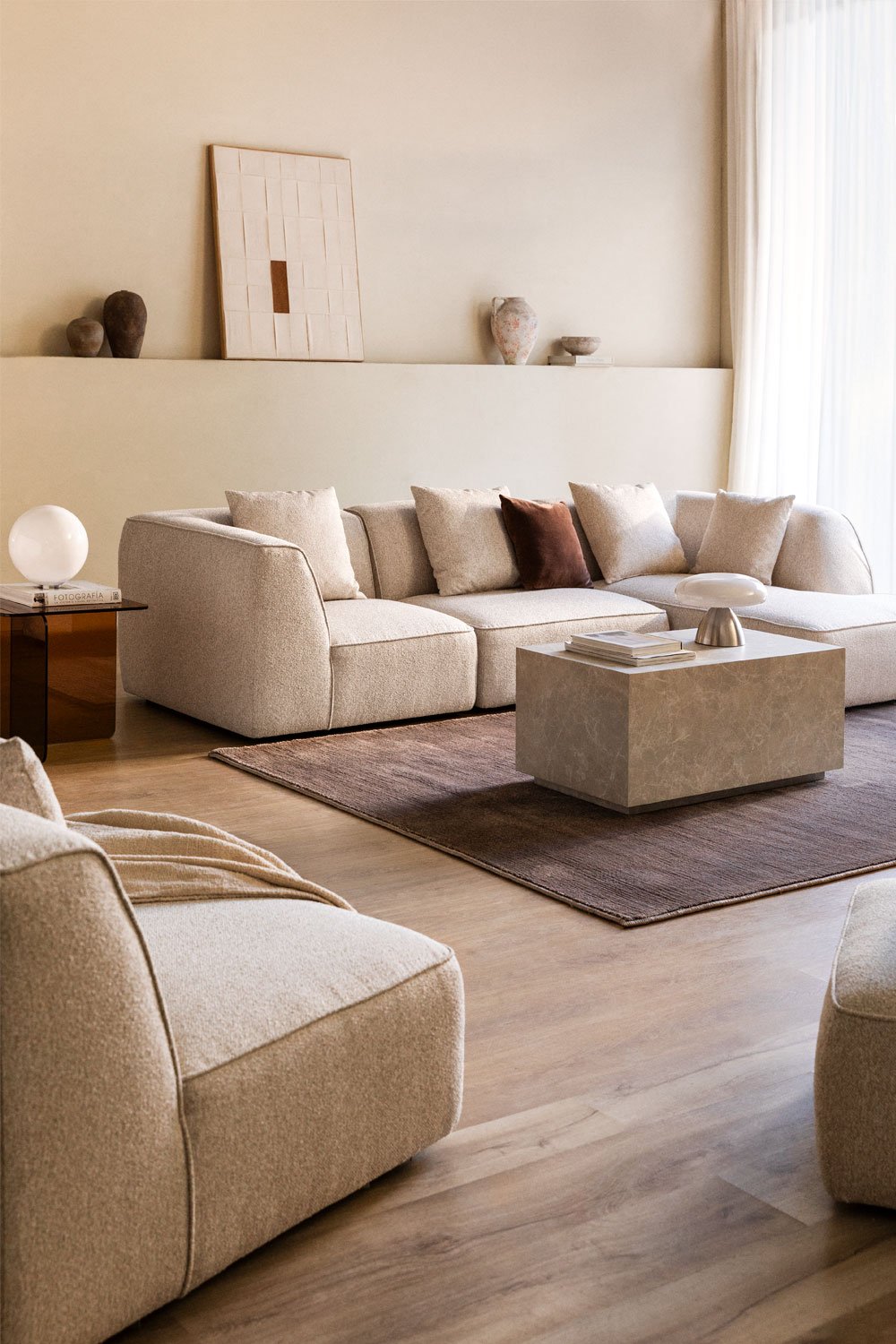 Divano modulare con chaise longue destra a 3 pezzi rivestito Cardea