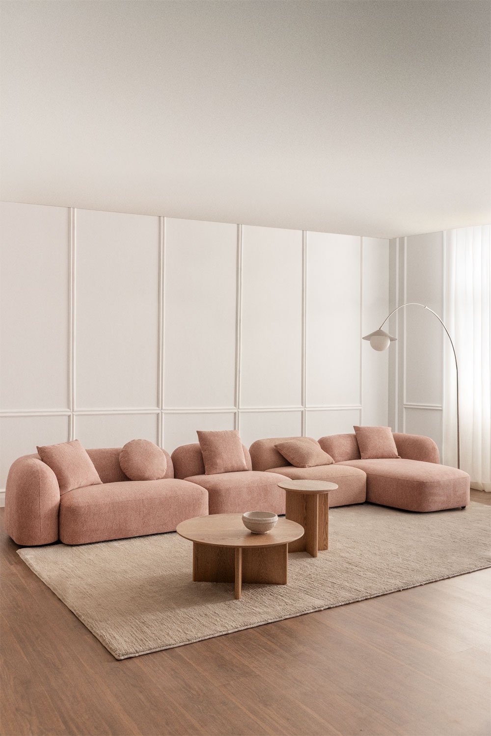 Divano modulare con chaise longue destra a 4 pezzi in ciniglia Coco