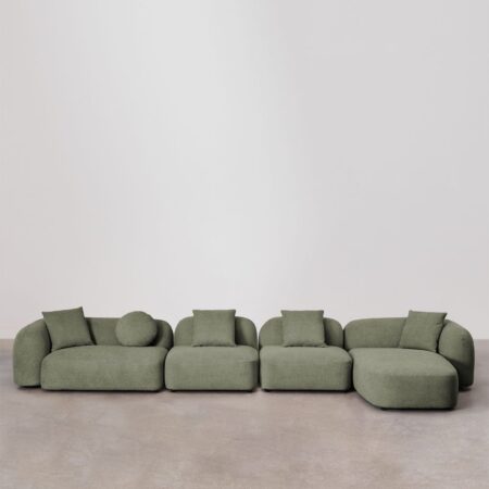 Divano modulare con chaise longue destra a 4 pezzi in ciniglia Coco