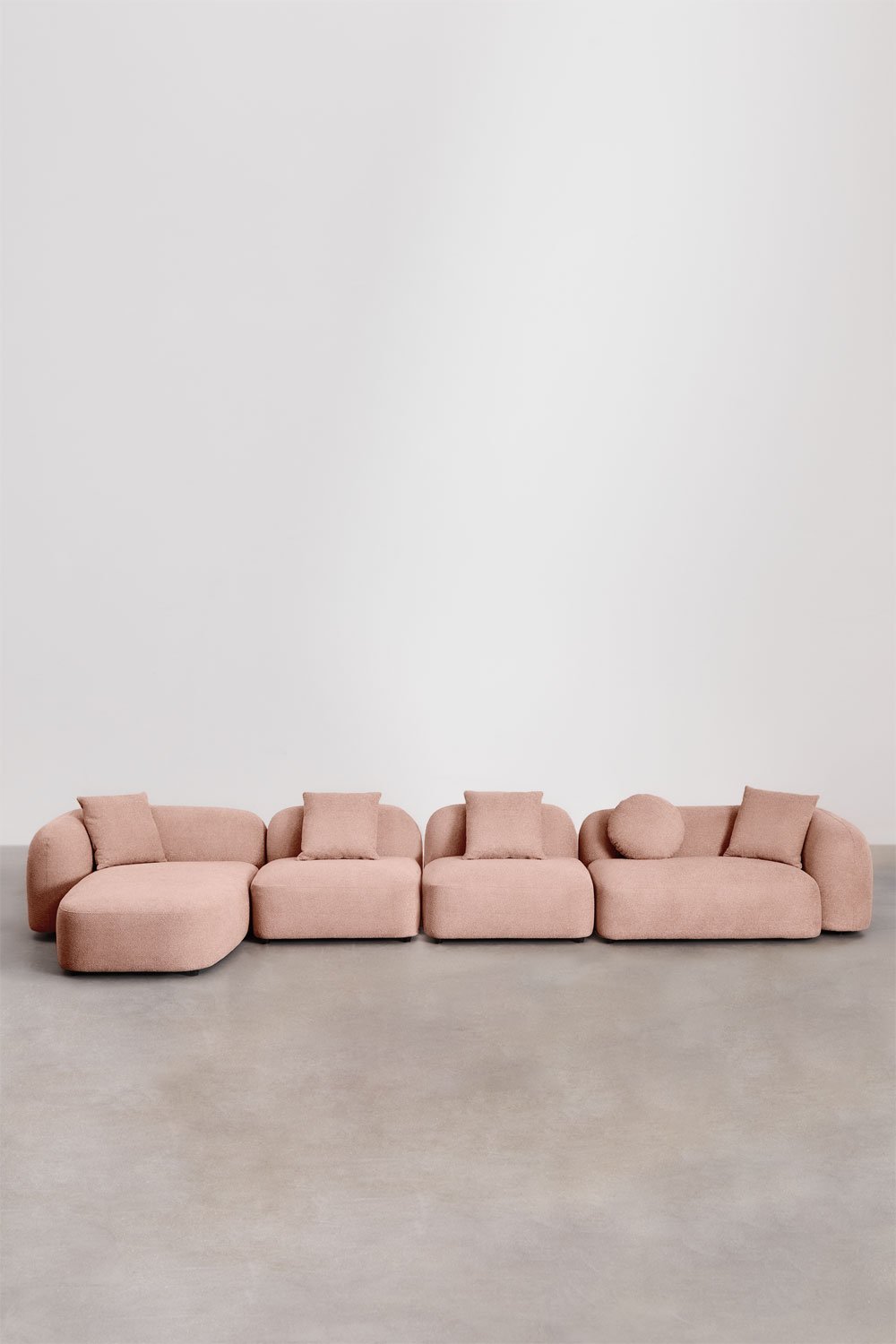 Divano chaise longue sinistro componibile in 4 pezzi in ciniglia Coco
