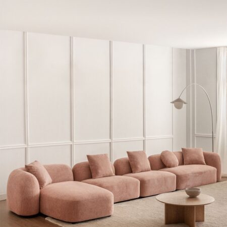 Divano chaise longue sinistro componibile in 4 pezzi in ciniglia Coco