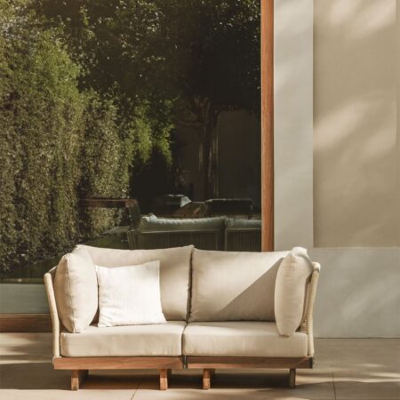 Divano modulare da giardino a 2 pezzi con 2 poltrone angolari in legno di acacia Dailin