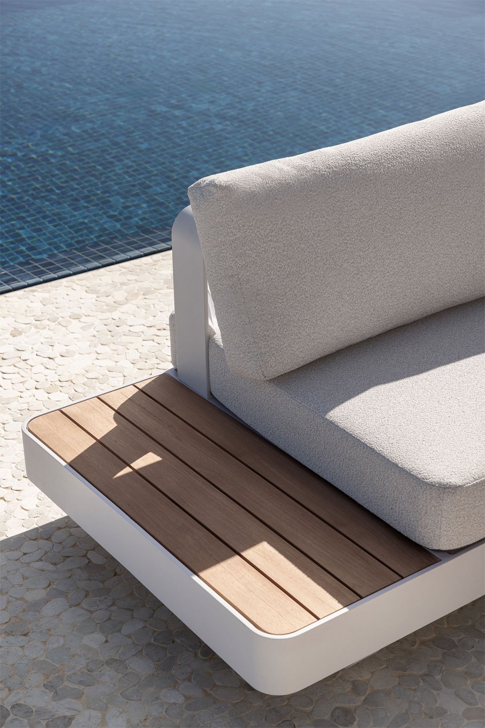 Divano da giardino modulare 2 posti in alluminio con tavolino laterale sinistro in legno di teak Yarilo