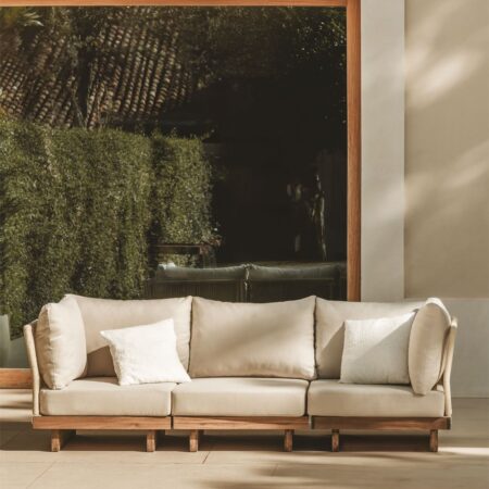 Divano modulare da giardino a 3 pezzi con 2 poltrone angolari in legno di acacia Dailin