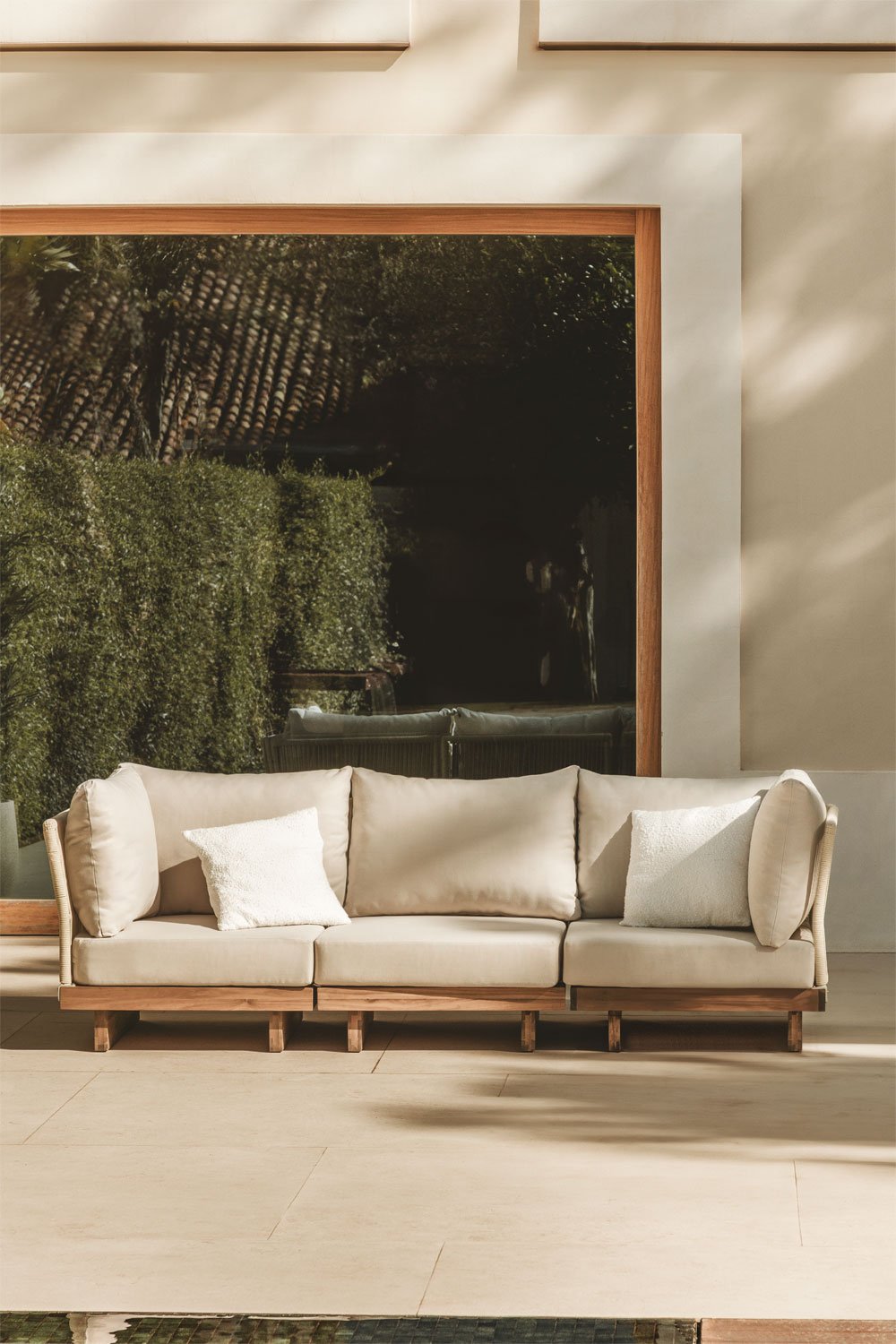 Divano modulare da giardino a 3 pezzi con 2 poltrone angolari in legno di acacia Dailin