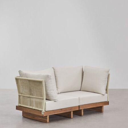 Divano modulare Dailin 2 pezzi con 2 poltrone angolari in legno di acacia