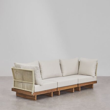Divano modulare Dailin 3 pezzi con 2 poltrone angolari in legno di acacia