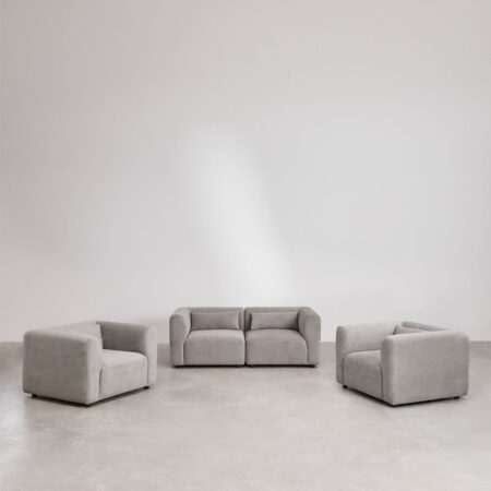 Set soggiorno con divano componibile in 2 pezzi e 2 poltrone Fogler