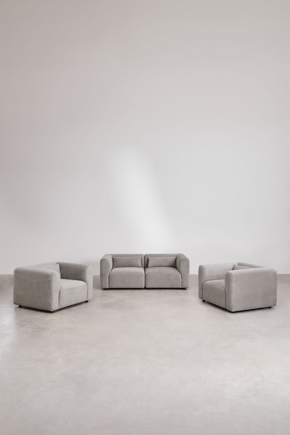 Set soggiorno con divano componibile in 2 pezzi e 2 poltrone Fogler
