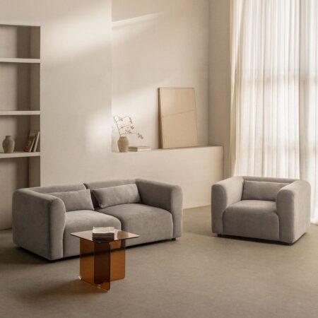 Set soggiorno con divano componibile in 2 pezzi e poltrona Fogler