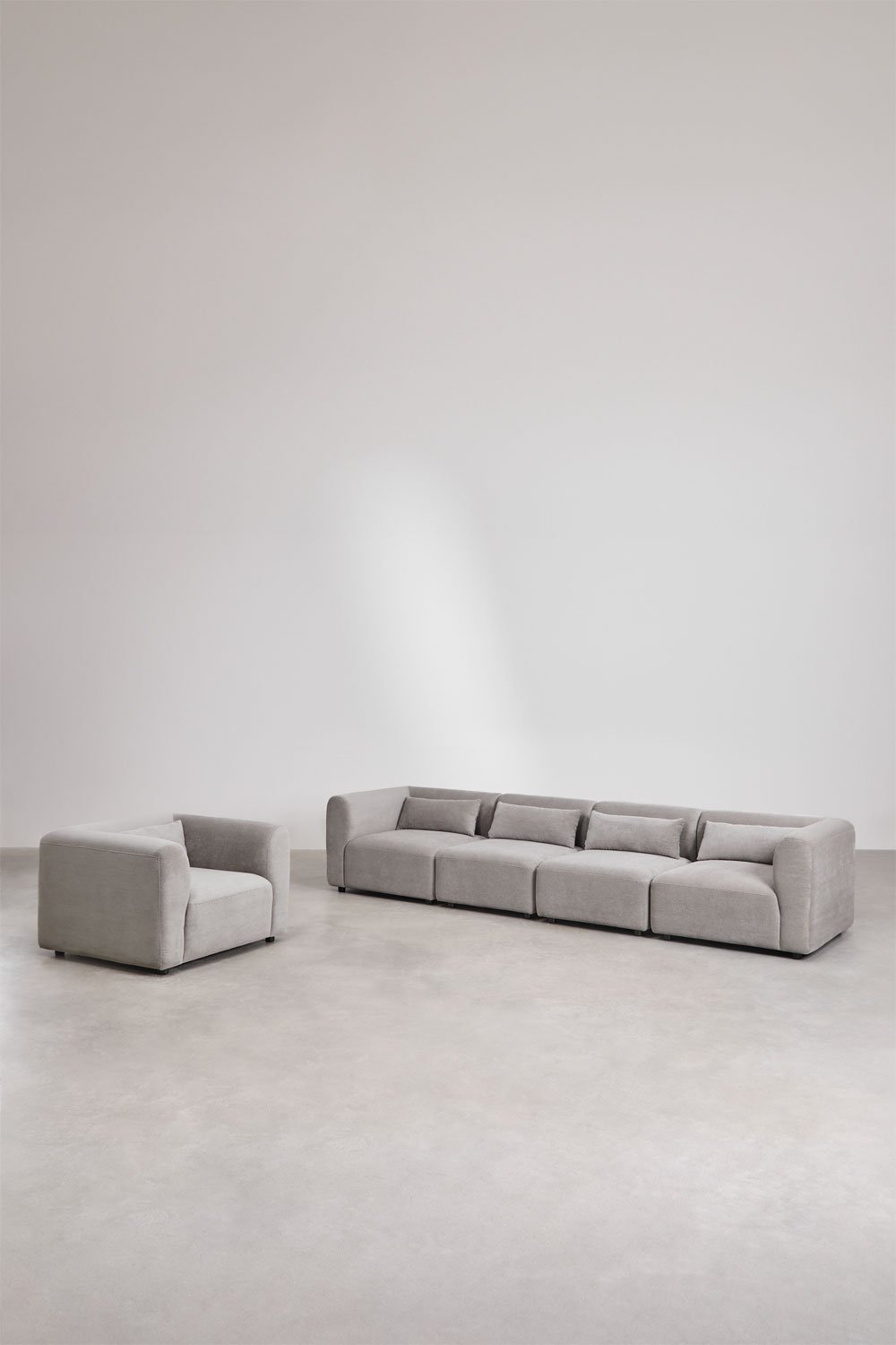 Set soggiorno con divano componibile in 4 pezzi e poltrona Fogler