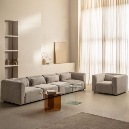 Set soggiorno con divano componibile in 4 pezzi e poltrona Fogler