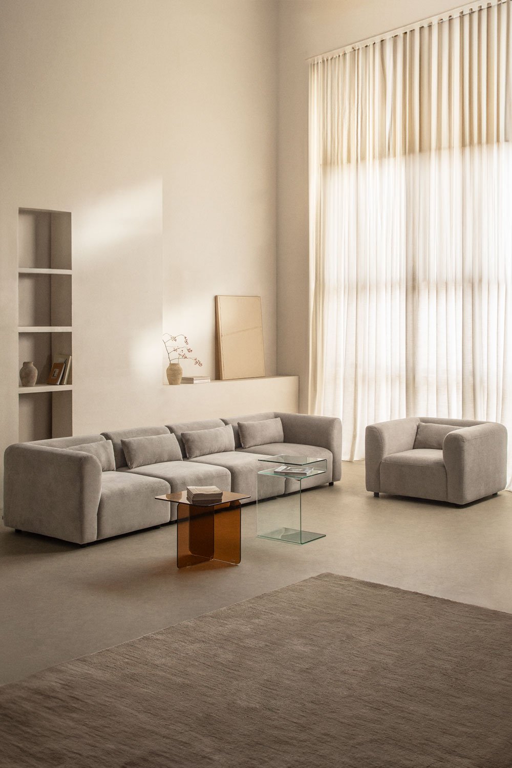 Set soggiorno con divano componibile in 4 pezzi e poltrona Fogler