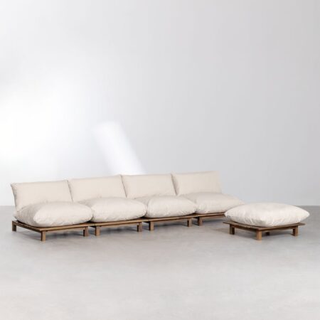 Divano reclinabile modulare a 4 pezzi con pouf in legno di acacia Brina