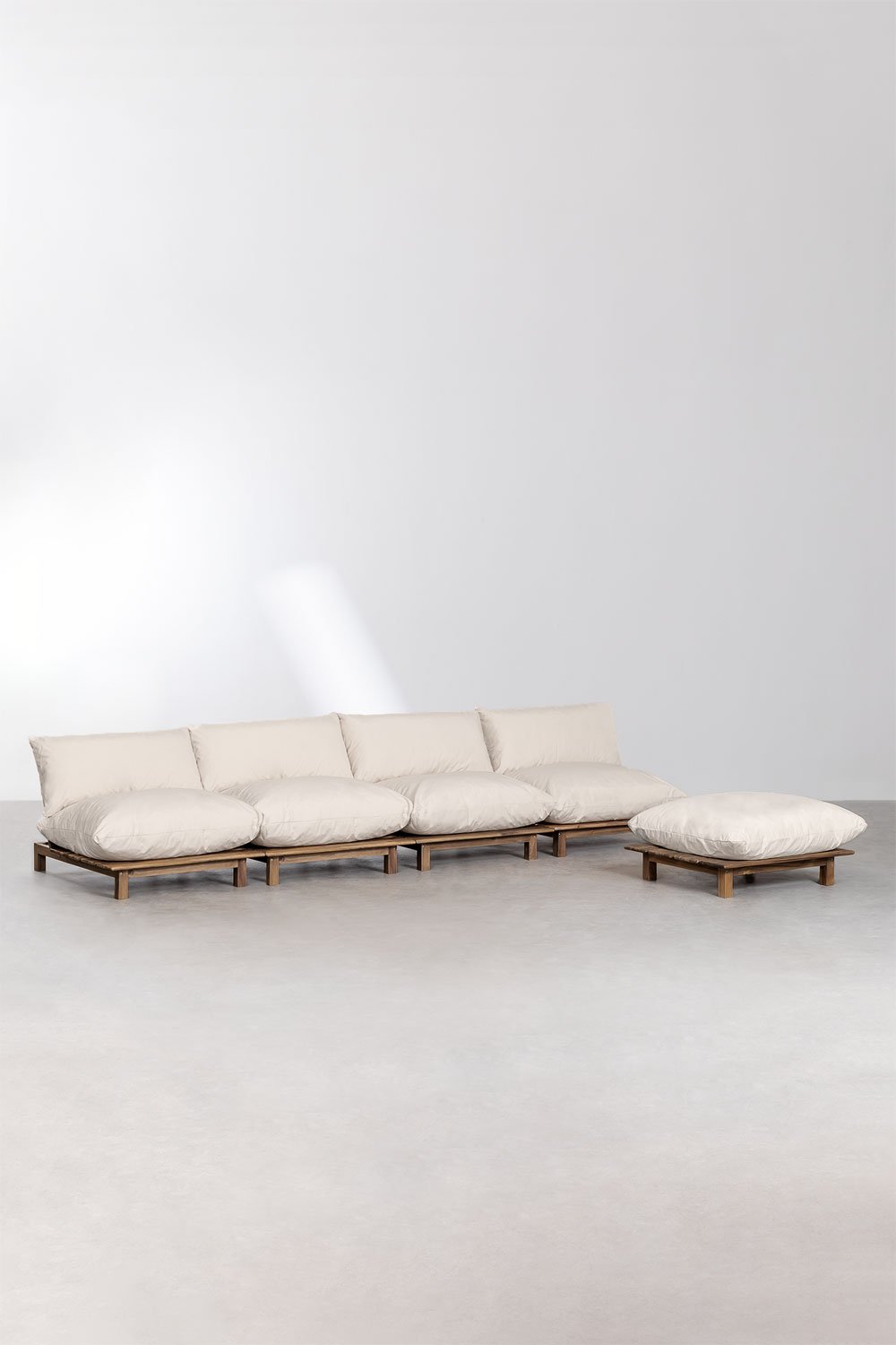 Divano reclinabile modulare a 4 pezzi con pouf in legno di acacia Brina
