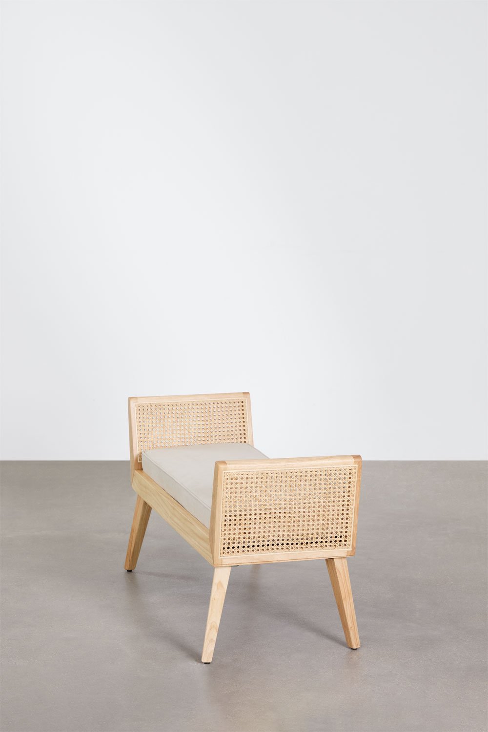 Panca in legno di caucciù e rattan Icon