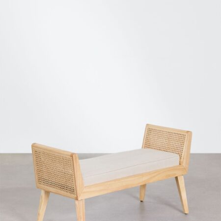 Panca in legno di caucciù e rattan Icon