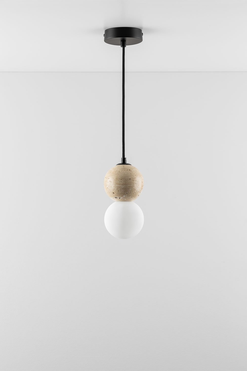 Lampada da soffitto con sfera di cristallo in travertino Davise