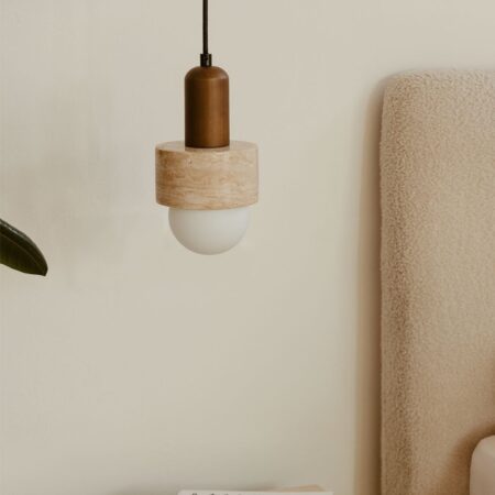 Lampada da soffitto in travertino e legno (Ø12 cm) Davise