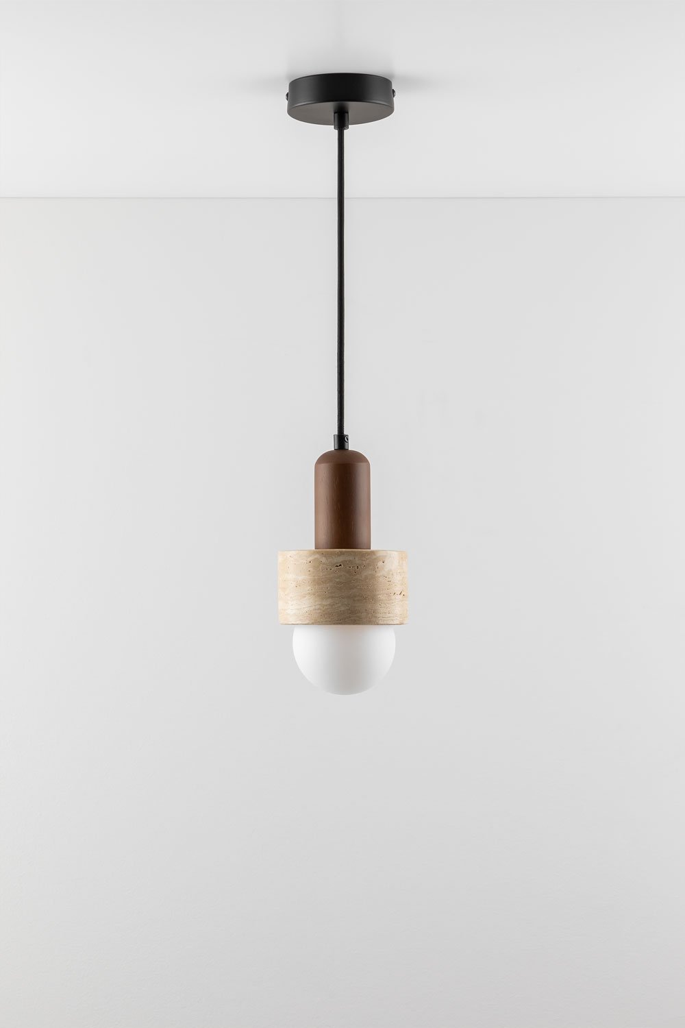 Lampada da soffitto in travertino e legno (Ø12 cm) Davise