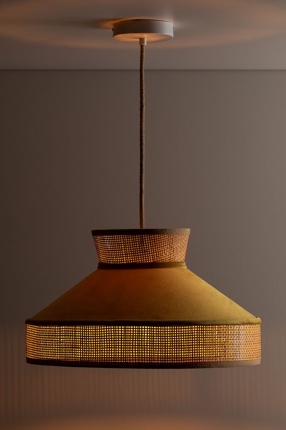 Lampada da Soffitto in Velluto e Rattan Xanti