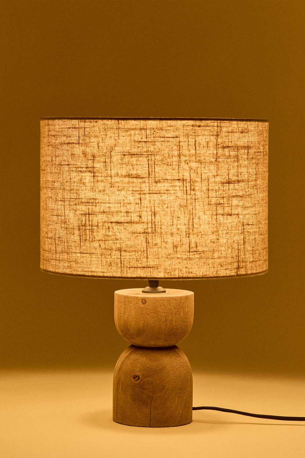 Lampada da tavolo ↑40 cm in legno di mango e lino Gabina