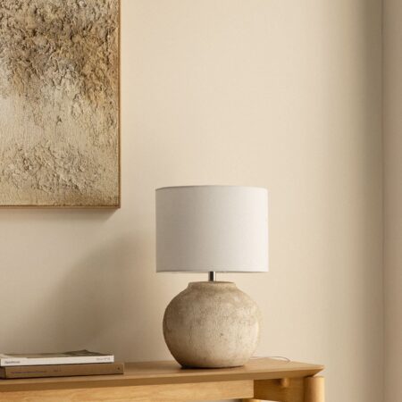 Lampada da tavolo Uvalin in ceramica e lino da 45 cm