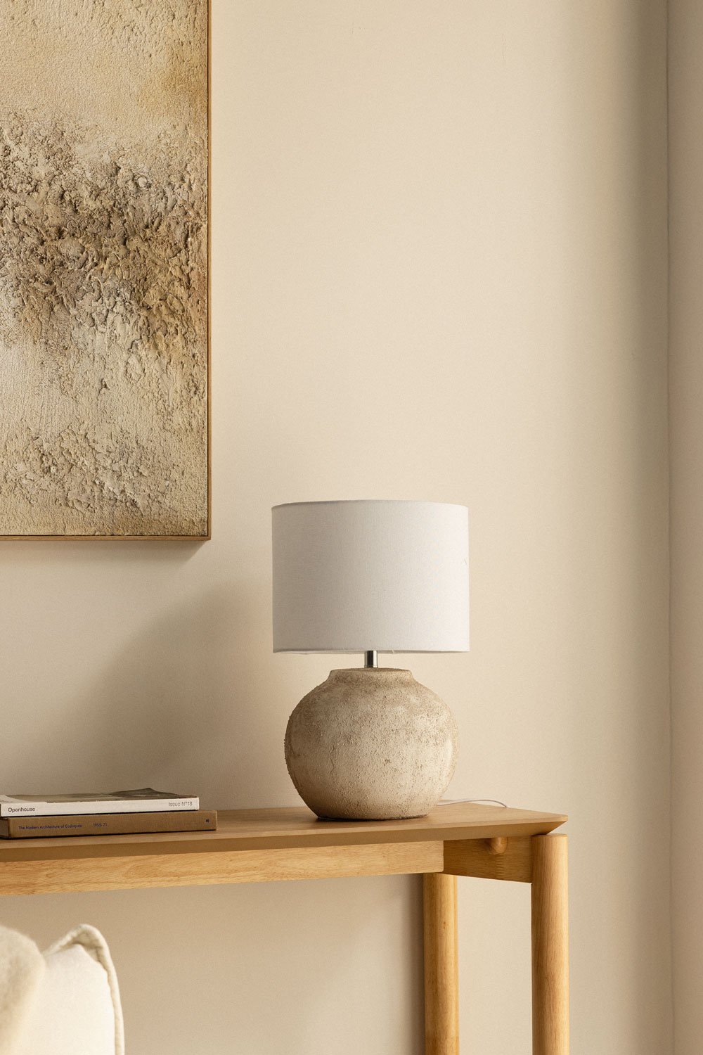 Lampada da tavolo Uvalin in ceramica e lino da 45 cm