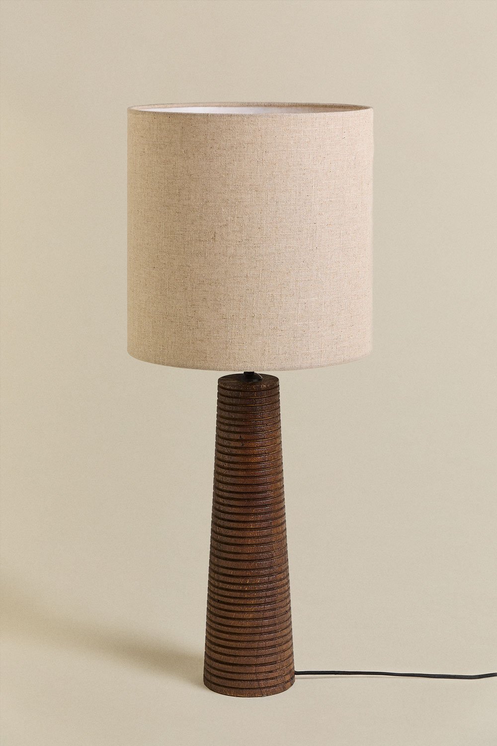 Lampada da tavolo ↑75 cm in legno di mango e lino Sirmione