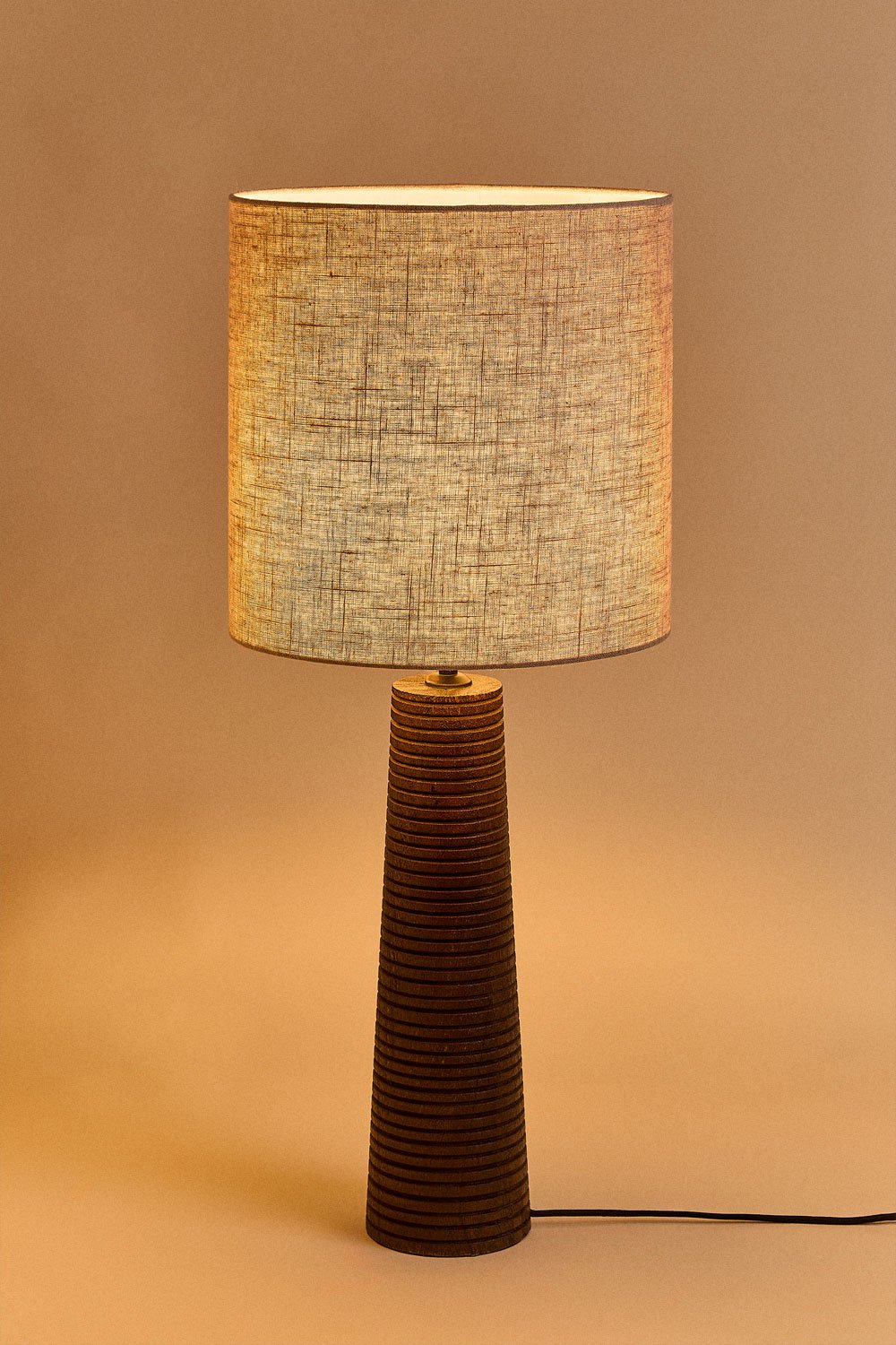 Lampada da tavolo ↑75 cm in legno di mango e lino Sirmione