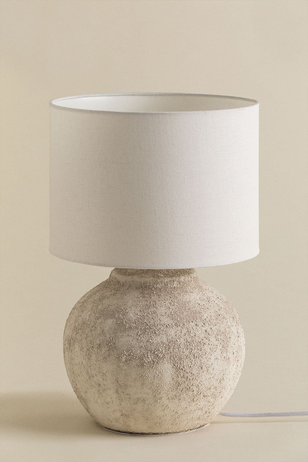 Lampada da tavolo Aloia in lino e terracotta
