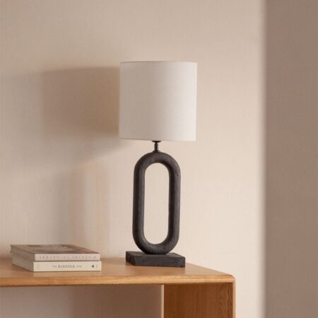 Lampada da tavolo Arianna in legno di mango e lino