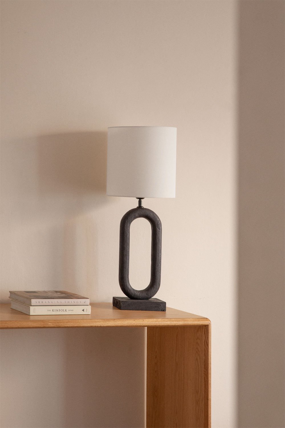 Lampada da tavolo Arianna in legno di mango e lino