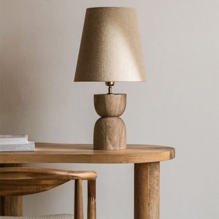 Lampada da tavolo Cruster in legno di mango e lino