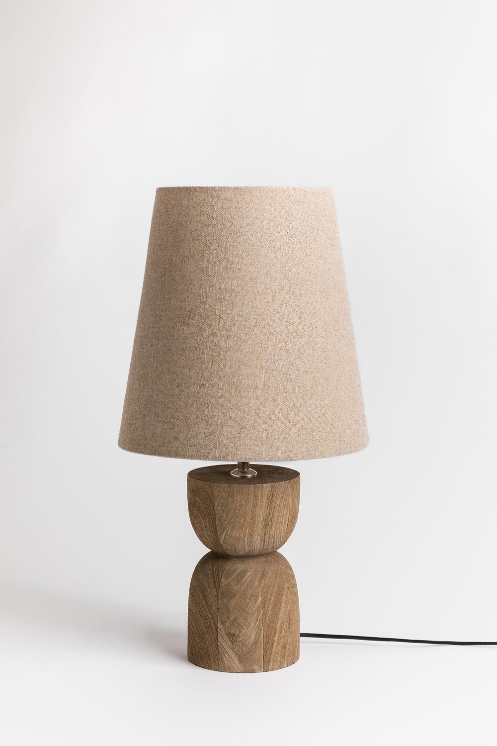 Lampada da tavolo Cruster in legno di mango e lino