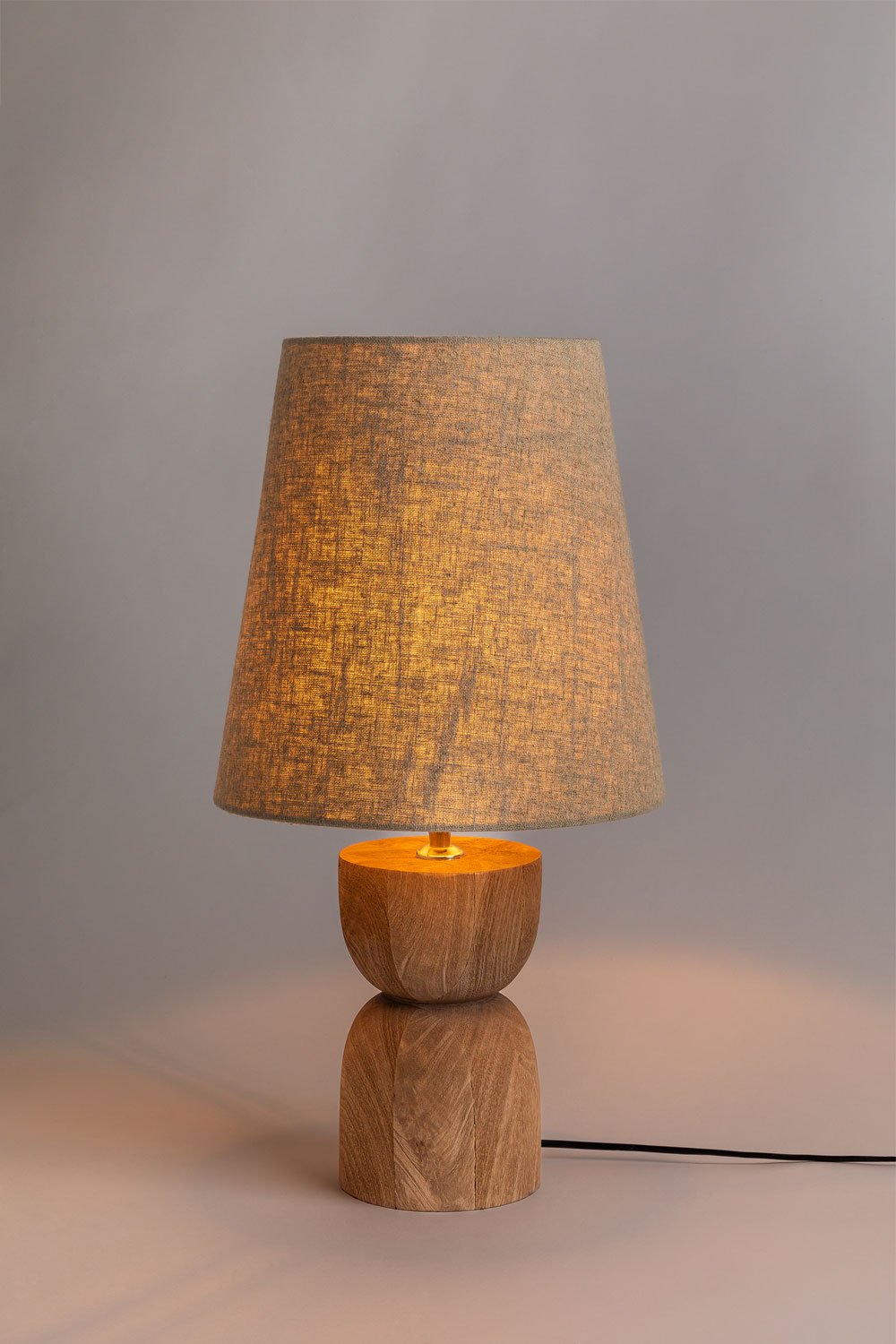 Lampada da tavolo Cruster in legno di mango e lino